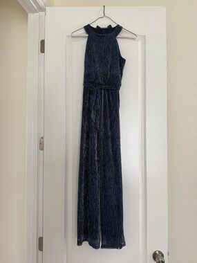 Zunie Girls Navy and Silver Metallic Textured Jumpsuit 14